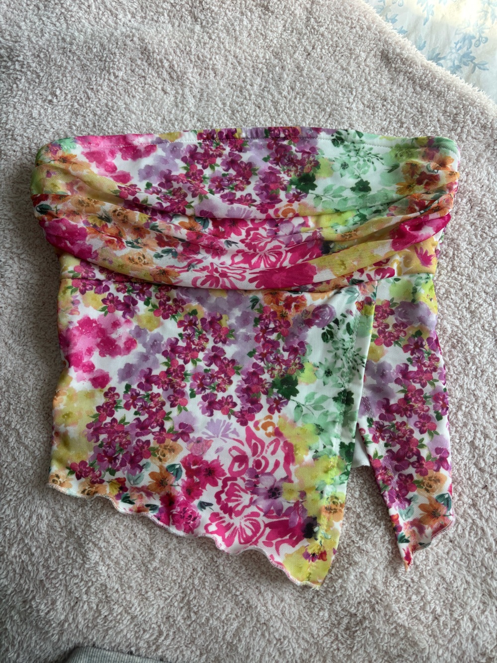 SHEIN Pink, Green & Yellow Floral Mini Skirt